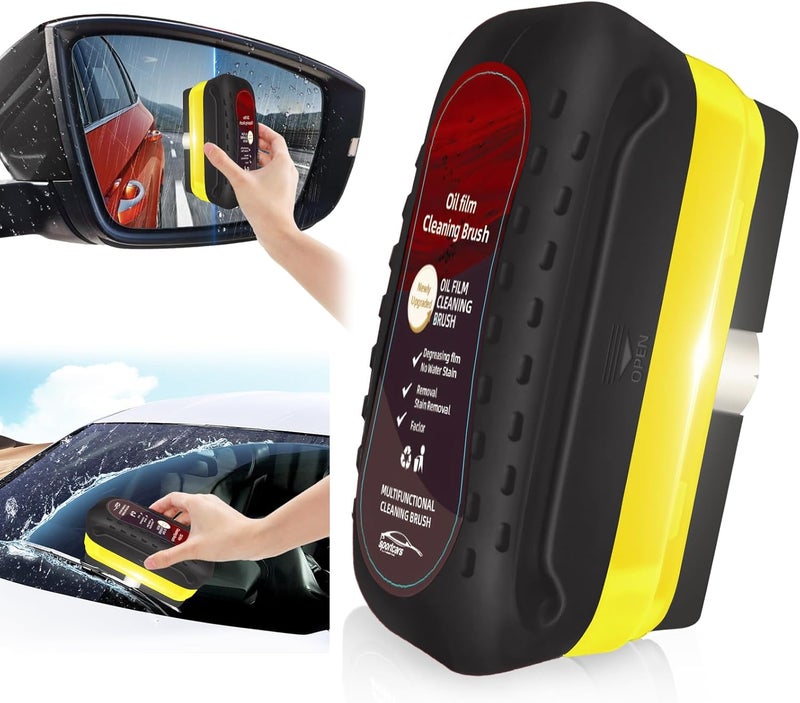 Eiruseed Automotive Oil Film Cleaning Brush with Reusable Foam Sprayer, Upgraded Antifog Glass Cleaning Board, Glass Oil Film Remover for Car Windows & Windshields, Versatile Car Glass Cleaner Brush (Black) - Image 1